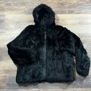 Vintage Phase Two Black Real Fur Jacket Size XL
